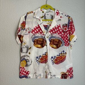 Urban Outfitters BDG Asher Printed Button up Diner Brunch Print Pancakes